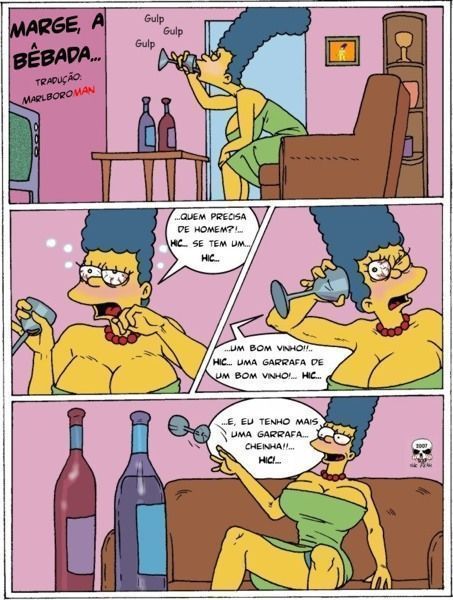 Marge Simpsom bêbada sendo tarada pelo filho